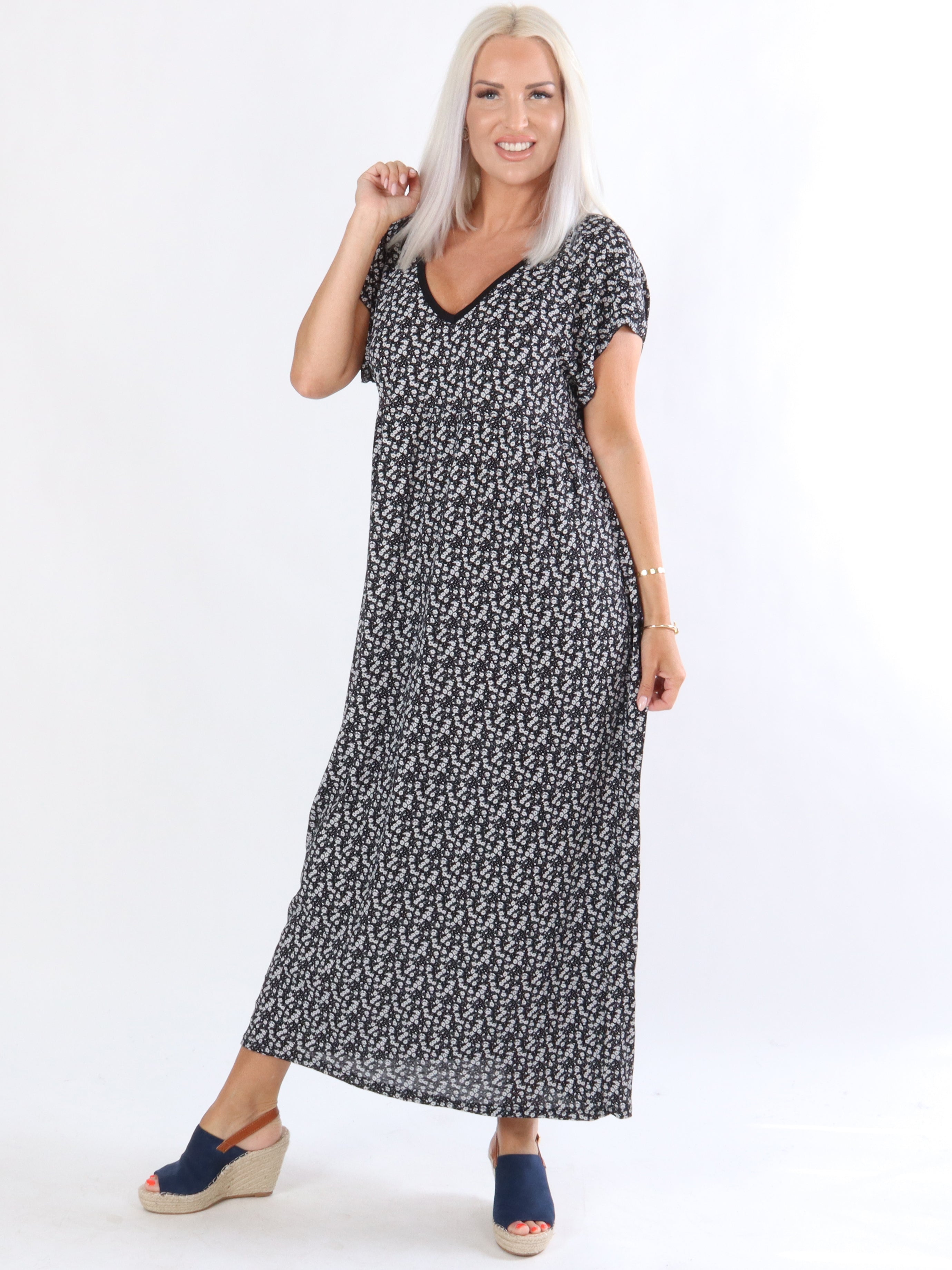 Summer - Armégrön lång blommig klänning i elastiskt tyg